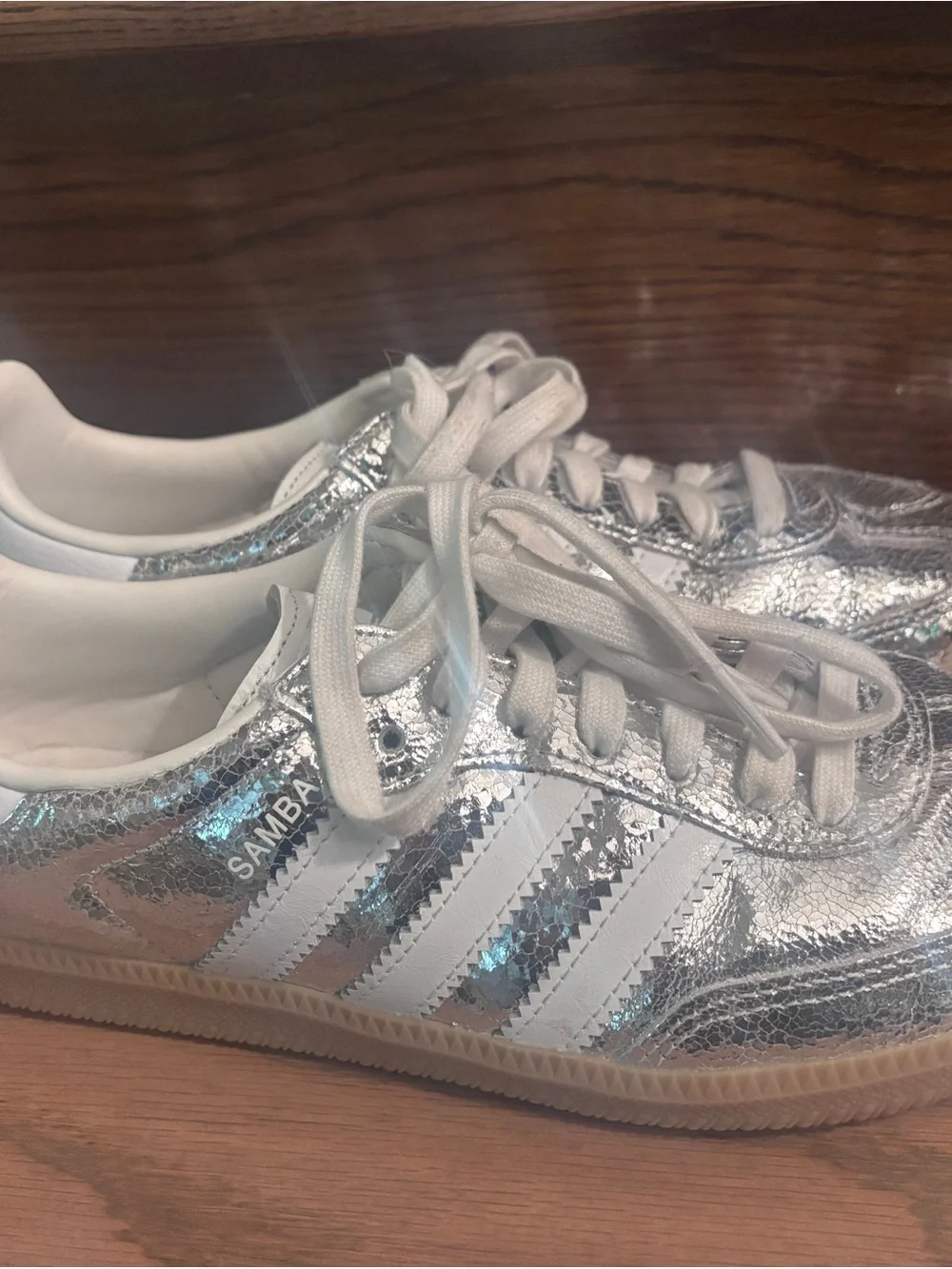 adidas Silver Metallic Samba with Gum Sole